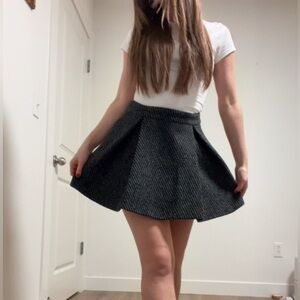 Wool Pleated Striped Mini Skirt